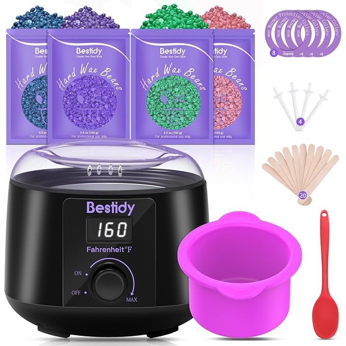 Bestidy Waxing Kit for Women & Men, Wax Warmer for Hair Removal with Digital Display, Beginner Friendly, At-Home Hair Removal Kit for Face, Bikini, Brazilian & Full Body with 40 Accessories