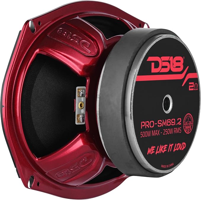 DS18 PRO-SM69.2 6x9 Shallow Water Resistant Cone Mid-Range Loudspeaker 500W Max Power, 250W RMS, 2 Ohms - Perfect for Motorcycle Applications (1 Speaker)