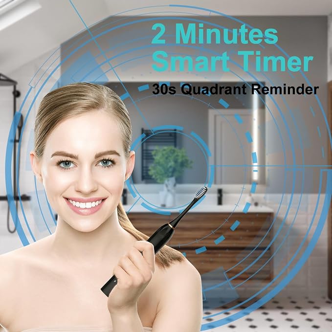 3 Pack Electric Toothbrush for Adults,6 Mode Rechargeable Electric Toothbrushes with 12 Replacement Brush Head, Fast Charge 2 Min and 30s Timer for Travel Business