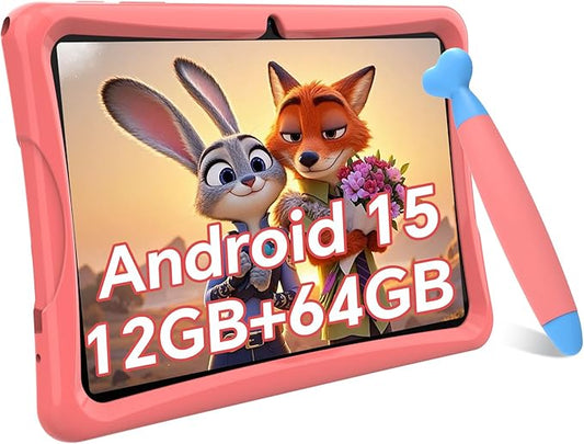 2026 Upgraded Kids Tablet, Android 15 Tablet for Kids Age 3-7, Parental Control, Pre-Installed Educational Apps, Includes EVA Protective Case & Drawing Pen, 12GB+64GB, 2TB Expand, with Eye Protection