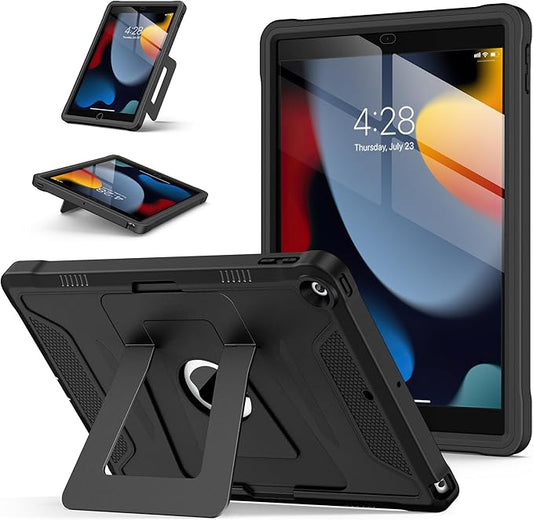Soke Case for iPad 9th/8th/7th Generation 10.2-Inch (2021/2020/2019 Release), with Screen Protector and Multi-Angle Kickstand, Rugged Full Body Heavy Duty Protective Cover - Matte Black