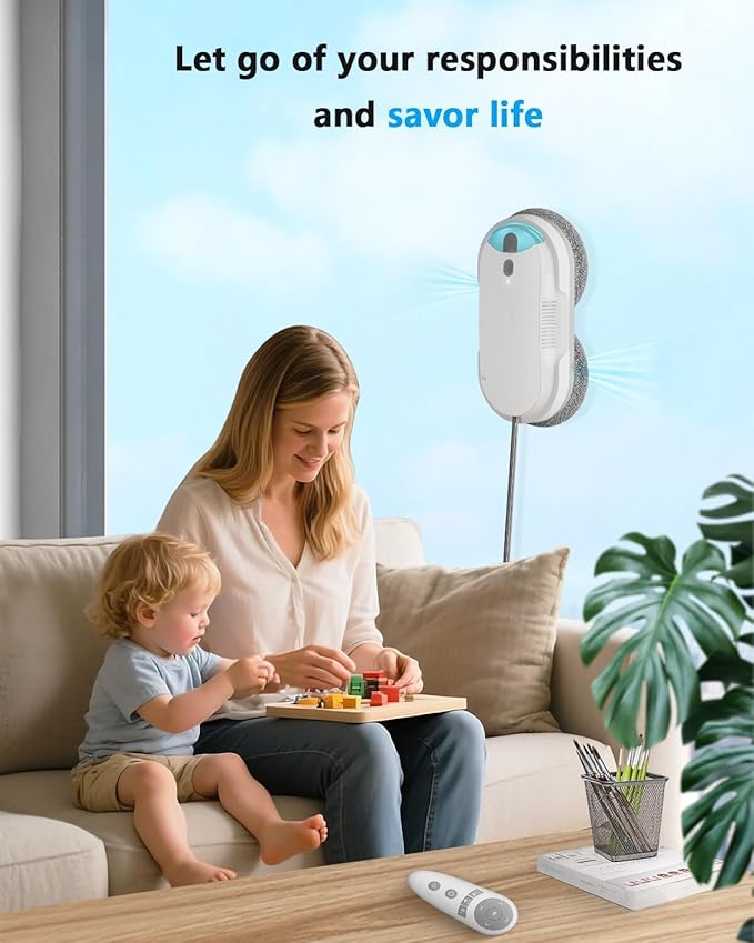 Window Cleaning Robot - Double Helix 4800-6400Pa Suction, Dual Ultrasonic Spray, 85ml Tank, Edge Detection, Anti-Drop, 3 Cleaning Modes for Streak-Free Glas