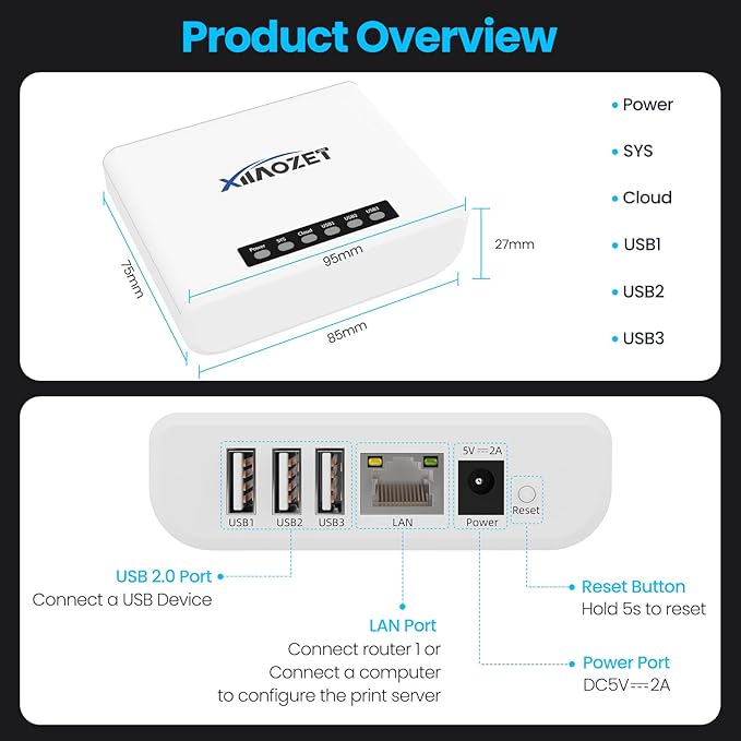 Wireless USB Server and Print Server Share USB Devices (Printer, Scanner or More) Over LAN via Ethernet or WiFi Network Easy Setup Compatible with Windows Mac and Linux Virtual USB (LK300EW)