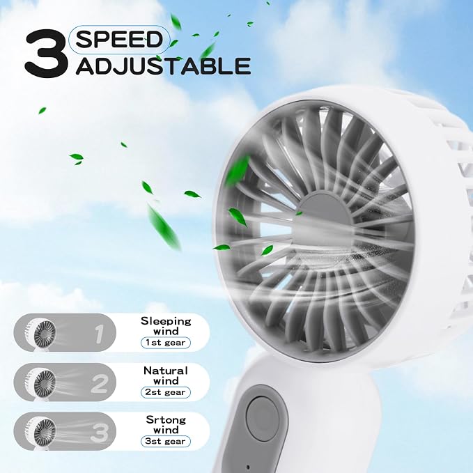 Rossesay 3 Pcs Mini Portable Fan Bulk Cute Handheld Lightweight Small Little Personal Hand Eyelash Fan 3 Speeds USB Rechargeable for Women Men Indoor Outdoor Makeup Travel (White)