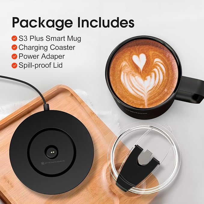 Vsitoo S3 Plus 14oz Self Heating Coffee Mug with Auto-Sensing AI - Smart Rechargeable Heated Mug, Temperature Control 120-150℉, IPX7 Waterproof, Coffee Warmer Gift for Women Men - Black