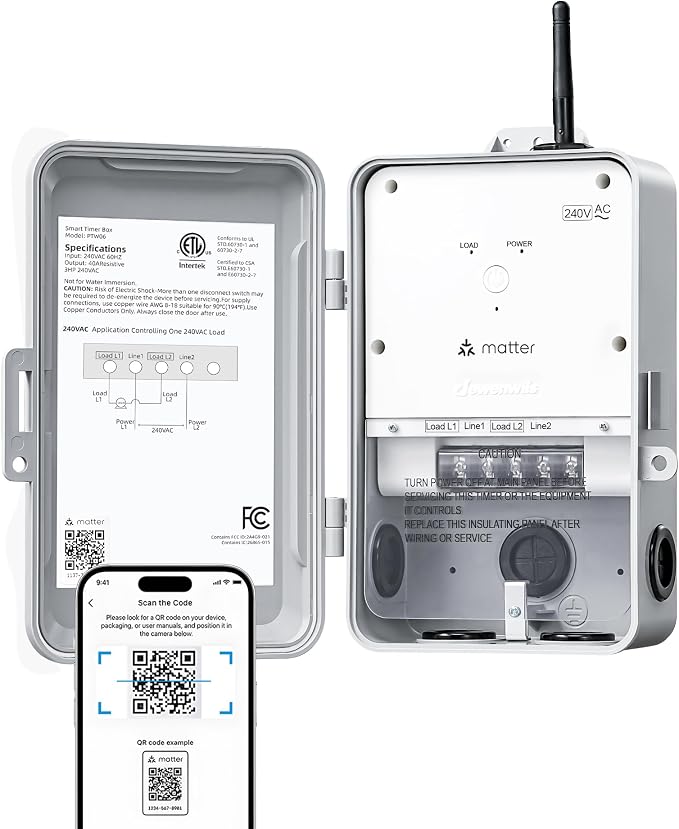 DEWENWILS Matter Pool Pump Timer, Matter Certified Hub Required, 240VAC 3HP 40A Heavy Duty Timer Box, Work with Apple HomeKit, Amazon Alexa, Google Home, SmartThings, 2.4GHz WiFi Only,ETL Listed