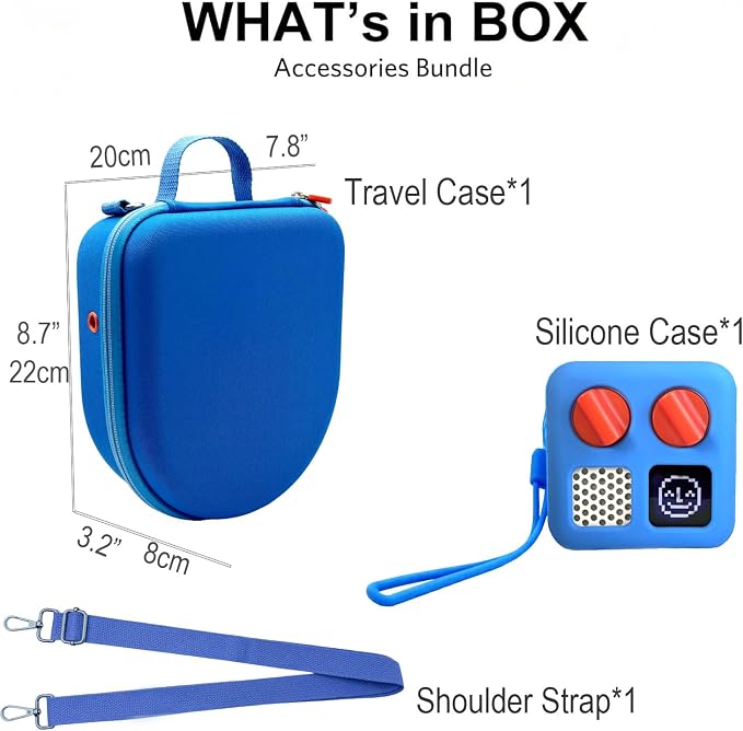 Silicone Cover and Travel Case Compatible with Yoto Mini with Headphones, Hard Carrying Case with Shoulder Strap and Adventure Jacket Accessories Set for Yoto Mini, Royal Blue