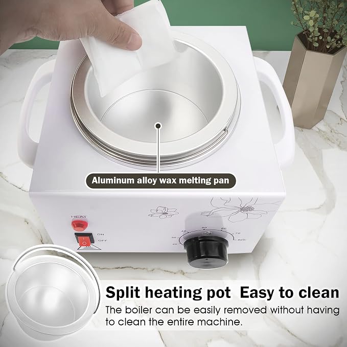 600ML Wax Warmer for Hair Removal, Professional Waxing Heater Pot with Adjustable Temperature for Women Men, with 20 Wooden Wax Sticks