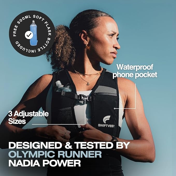 Running Phone Holder Vest with 500ml/17oz Water Bottle | Reflective Hydration Vest | Adjustable | Light | 6 Pockets for Running Accessories | Unisex