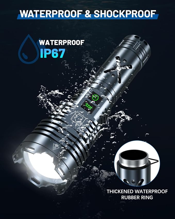 Super Bright 5500.000 High Lumens Flashlights Rechargeable, Powerful LED Flashlight 6 Mode, Zoomable Tactical Flashlights 5000mAh Long Life Battery, Anti-drop Wear-resistant for Home Emergency Camping