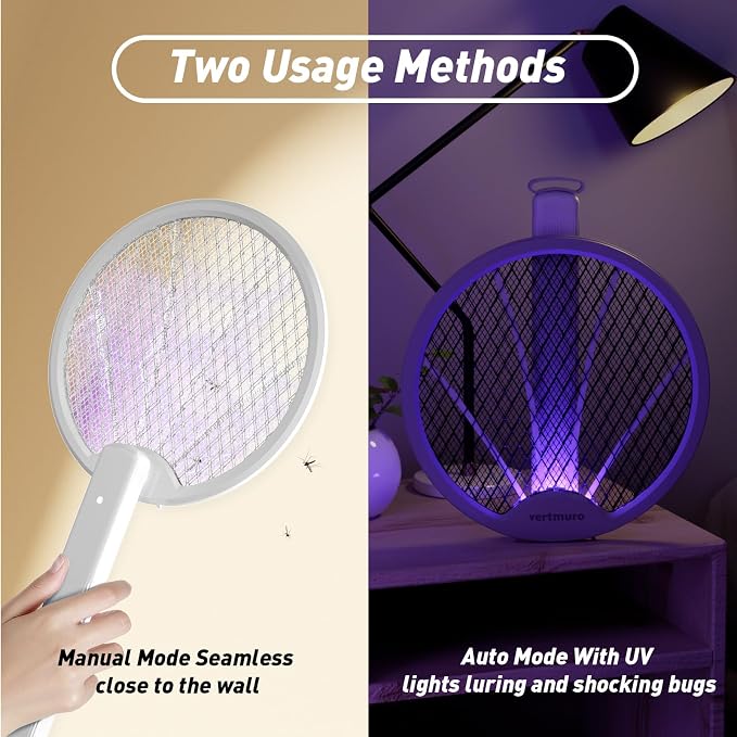 2PCS Electric Fly Swatter 4000V, 2-in-1 Foldable Bug Zapper Racket, Fly Zapper Mosquito Zapper Flies Killer with USB Rechargeable Battery, UV Light, Mosquito Killer Zapper Flies Killer Indoor Outdoor