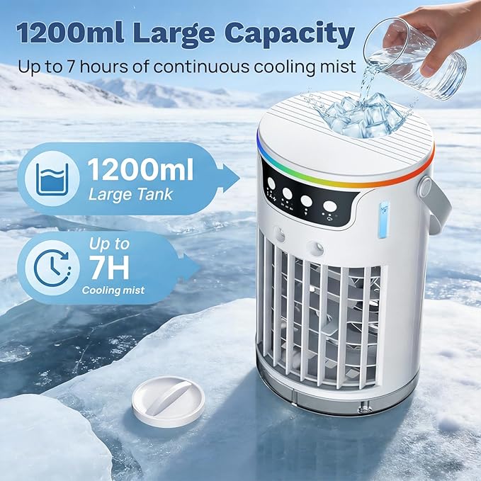 Portable Air Conditioners Desktop AC Unit with Water Ice Cooling Mist, Personal Evaporative Air Cooler Fan Mini Swamp Cooler for Bedroom, Nightstand, Office, Dorm, RV (White)