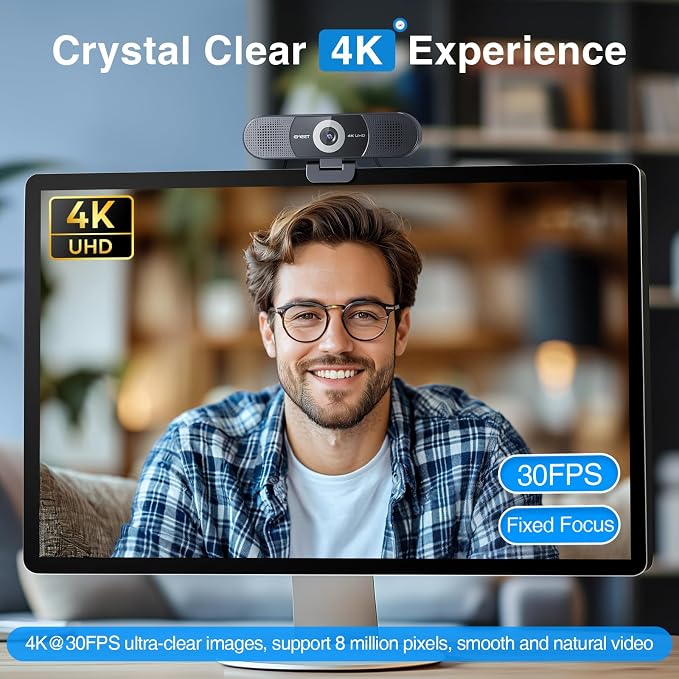 EMEET C980 PRO 3-in-1 4K Webcam with Microphone and Speaker, 60°-98° Wide Angle Webcam w/ 4 Noise Cancel Mics, 2 Speakers, Fixed Focus, Magnetic Privacy Cover, Great for Group and Personal Video Calls
