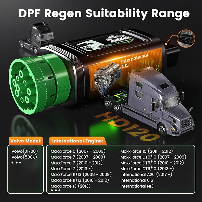 ANCEL HD120 Heavy Duty Truck Scanner with ANCEL Waterproof Storage Case Bag, Full-System Diagnostics, Supports HD-OBD & Basic OBD2, Free Lifetime Updates