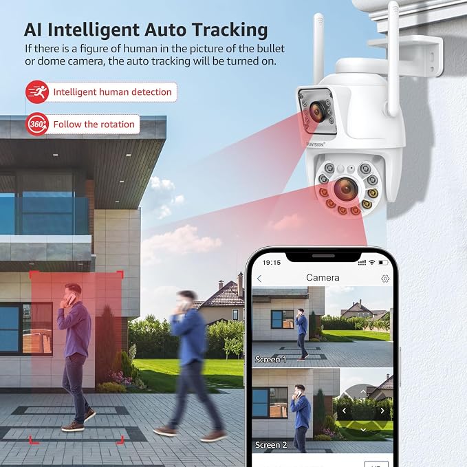 BOAVISION 5G/2.4G WiFi Outdoor Security Camera, Wireless PTZ Dual Lens, 360° View, AI Human Tracking, Color Night Vision, 24/7 Recording, Two-Way Audio, Cloud & SD Card Storage