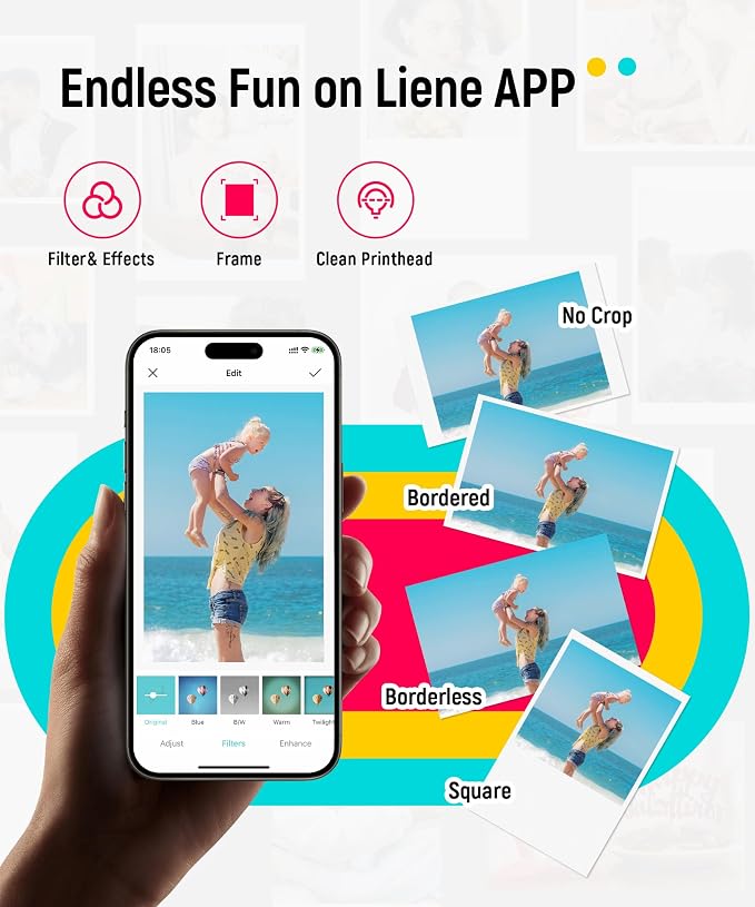 Liene Pearl K100 2x3” Photo Printer, Mini Picture Printer w/ 10 Zink Adhesive Paper, Bluetooth 5.2 Compatible w/iOS & Android, Portable Color Mono Instant Sticker Printer for iPhone, Smartphone, White