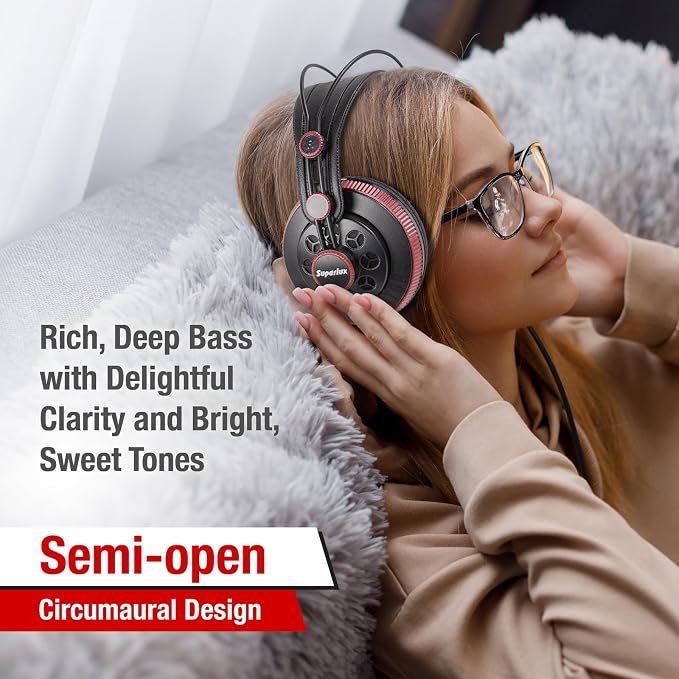 Superlux HD681 Air Professional Monitoring Semi-Open Back Headphones with AIR Cushion Earpads, Wired Over-Ear with High-Resolution Sound, 3.5 & 6.3mm Adapters for Casual Listening Recording DJ Gaming