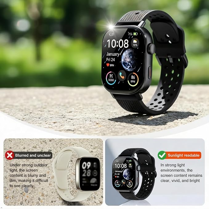2026 Distance & Pace GPS Running Watch for Runners - Call & Text, AMOLED Large Screen, 50m Waterproof Swimming, Calorie & Step Counter, 2 Bands, Long Battery, for Seniors Men Women (Black)
