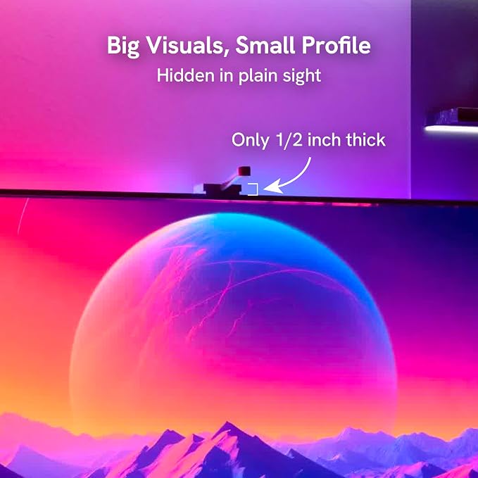 Aura Labs Smart TV Backlight Sync to Screen for 70-85 Inch TV - Camera-Based Color Match - Backlighting for TV - Voice and App Control - RGB LED Strip Light - LED Lights for TV