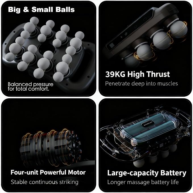 24-Head Deep Tissue Massage Gun Set – Portable Percussion Massager with 9 Modes & 9 Intensities, Quiet Rechargeable Handheld Body Massager (Gray)