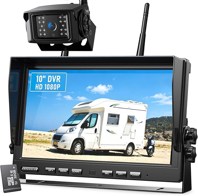 ZEROXCLUB 1080P Wireless Backup Camera System for RV Trailer Truck Camper,10 Inch DVR Monitor Recording IR Night Vision Digital Wireless Rear View Camera Adapter for Furrion Pre-Wired RVs,BW101SL-M