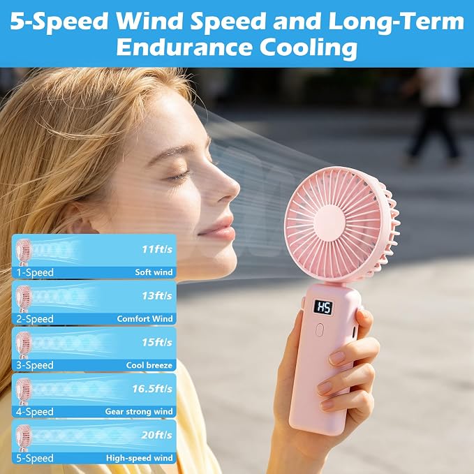 VZZNN Mini Portable Fan Handheld 12 Pack Small Cooling Fans High 5-Speed Rechargeable Fan For Travel, Office, Eyelash Drying, Lightweight, For Beach, Camping, Indoor Outdoor Use (Pink