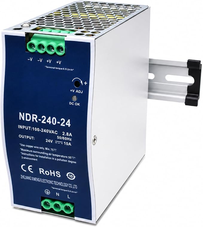 24VDC Power Supply NDR 240W DIN Rail Power Supply Switch Switching Converter DC (Input 100-240VAC Output 24VDC 50/60HZ 24V 10A)