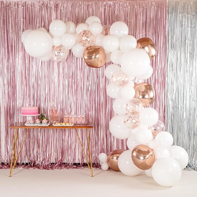 Restaurantware-Balloonify Balloon Garland Set, 1 Party Decoration Kit - 111 Balloons, With Chain, White & Rose Gold Latex Balloon Arch Kit, Includes Glue Dots
