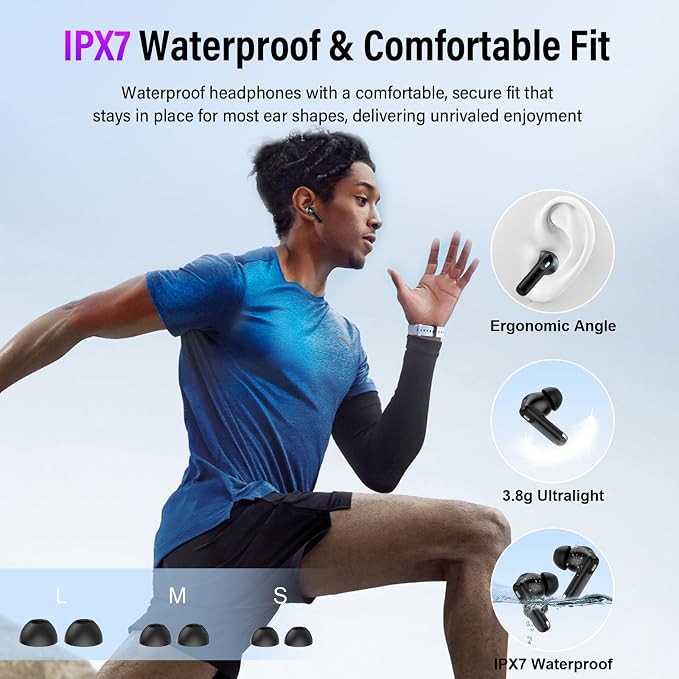 Wireless Earbuds, Bluetooth 5.4 Headphones with Multifunctional Touch Screen, 48H Bass Stereo Ear Buds with ANC/ENC Noise Cancelling/Transparency Mode, IPX7 Earphones with 5 EQ Modes for iOS Android