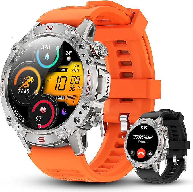 WalkerFit Smart Watch for Men (Answer/Make Call), 1.43" AMOLED 5ATM Waterproof Fitness Tracker with 178+ Sports Modes, Heart Rate/SpO2/Sleep Monitor, with Extra Silicone Band, for Android iPhone
