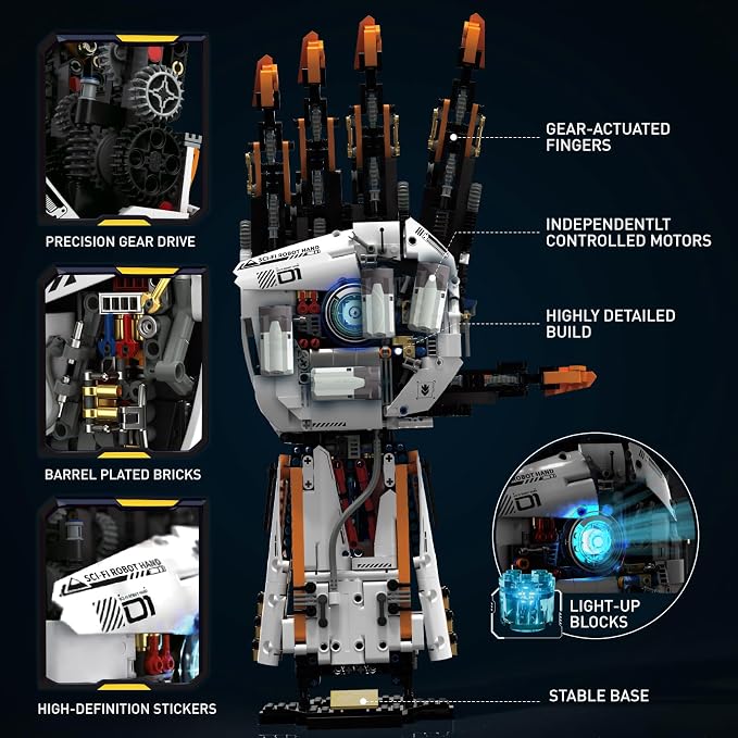 HIGH GODO Technical Mechanical Hand Building Set, STEM Programmable Bionic Robotic Arm Building Kit with Light, Remote Control and App Controlled, Cyber Style Mechanical Set for Adults (1628PCS)
