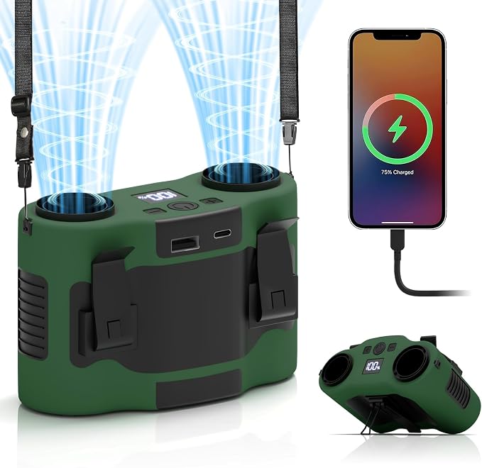 20000mAh Portable Waist Fan, Personal Fan Clip on with 5 Speeds & 40H Cooling, 20000RPM Wearable Shirt Belt Hands-Free Neck Fan for Outdoor Hiking Travel Jobsite Worker (Green)