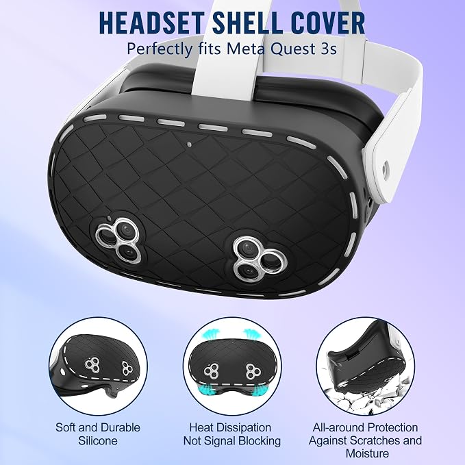 Silicone Cover Set Compatible with Meta/Oculus Quest 3s Accessories, Silicone Face Cover, Controller Grip Cover, Camera Lens Protector, VR Shell Cover, Protective Lens Cover, Not Fit Quest 3