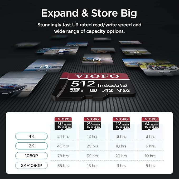 VIOFO 256GB Industrial Grade High Endurance microSDXC Card for Dash Cam & Security Camera, U3 A2 V30, up to 100MB/s, 4K UHD & Continuous Loop Recording, High Temperature Resistant, Adapter Included