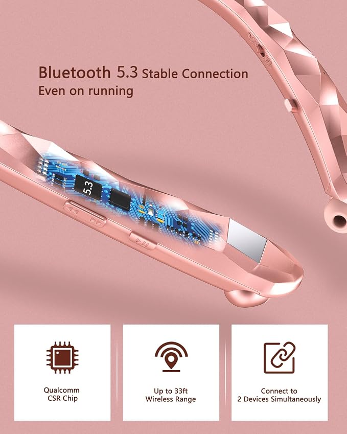 Neckband Bluetooth Headphones, Retractable Headphone Design with IPX5 Waterproof & Vibration Alerts, Neckband Headphones Stereo Noise Cancelling for Gym/Office
