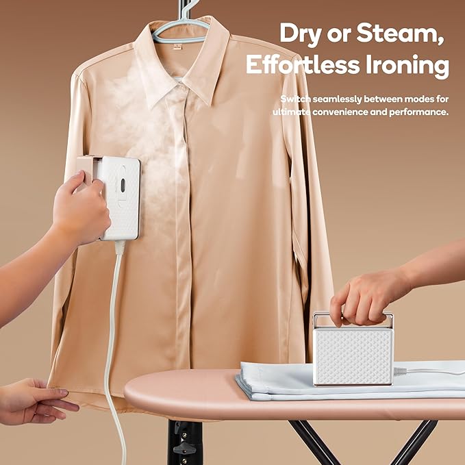 Newbealer 100-240V Travel Steam Iron, 2in1 Handheld Steamer, 120ml (Gold) | Compact for Global Trips & Vacations, Non-Stick Ceramic Soleplate, Heats in 20s, 360° Steaming Anti-Spill, Auto-Off, 1.5 lbs