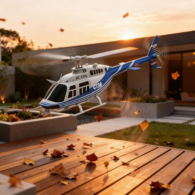 C138 206 Remote Controlled Helicopter Aircraft Plane Drone RC Heli Single Rotor No Ailerons 6CH 6-Axis Gyroscope Altitude Hovering W/Optical Flow Localization 2Battery for Adults Beginners (Blue ）