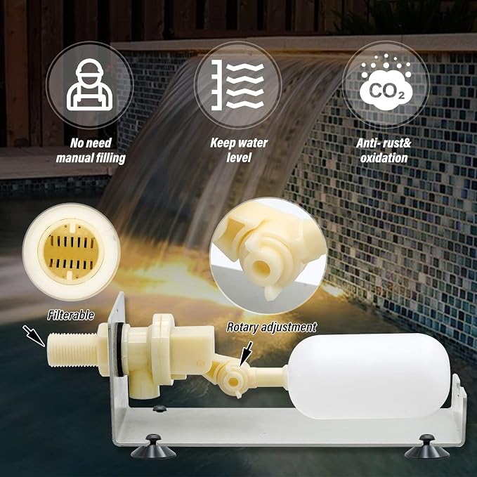 Water Fountain Auto Fill System AutoFill Water Level Kit, 1/4 Inch Tube with Adjustable Arm for Outdoor Fountain Pond Aquariums Aquaculture