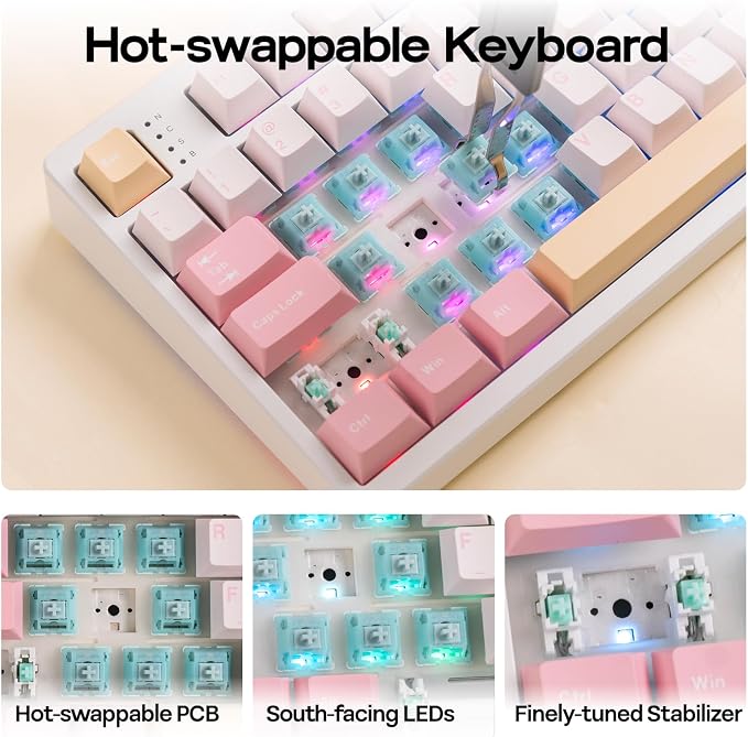 EPOMAKER TH108 Full Size Mechanical Keyboard, Wireless Gaming Keyboard with 8000mAh Battery, Creamy Gasket, 108 Keys, Hot Swap, Custom Driver, RGB Backlight (Pink, Creamy Jade)