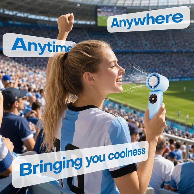 6000mAh Portable Handheld Fan with Ice Cooling, 199 Levels Stepless Speed, 20H Long Battery Life, 20000RPM Turbo Fan Rechargeable Personal Mini Fan for Travel, Outdoor, Makeup (Blue)