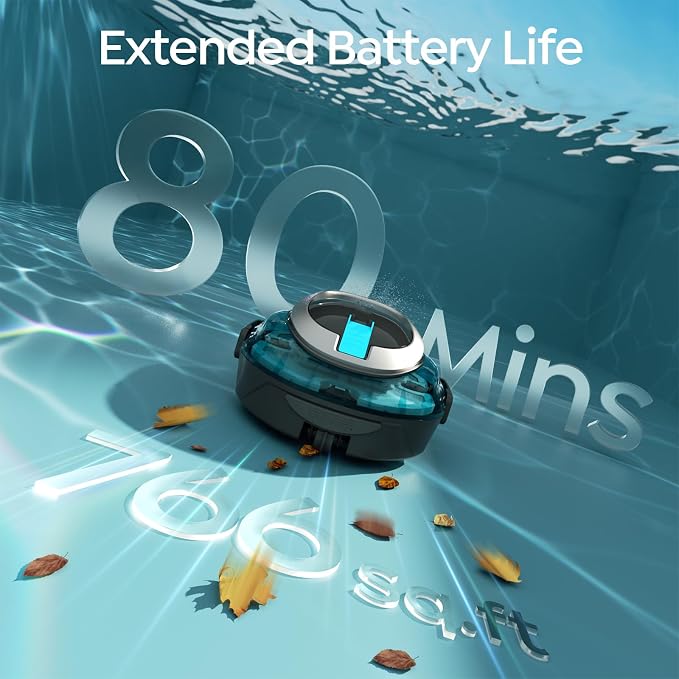 S2 Pool Vacuum Robot for Above Ground Pools, Cordless Operation, 80-Min Runtime, Coverage up to 766 sq ft, Efficient Cleaning Performance, Self-Parking and Easy Maintenance(Obsidian Cyan)