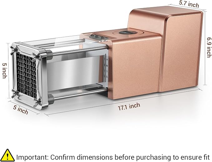 Sopito French Fry Cutter Electric Vegetable Slicer Stainless Steel with 3 Blades 1/4 3/8 1/2 Inch for Potatoes Carrots Onions Apples, Rose Gold
