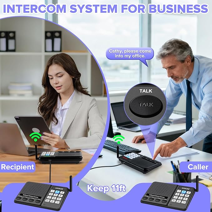 Intercoms Wireless for Home, Long Range Wireless Intercom 6000ft, Intercoms for Home with Group Call, Clear Sound, 8 Volume Levels Intercom System for House Business Office Elderly(2 Packs)