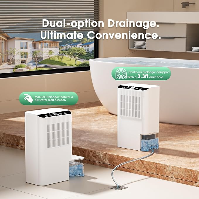 Dehumidifiers for Home, 2000 Sq.Ft Small Dehumidifier with 3.3ft Drain Hose, 2.5L Tank, Timer Sleep Mode, Portable Dehumidifier for Basement, Bedroom, Bathroom (Snow White)