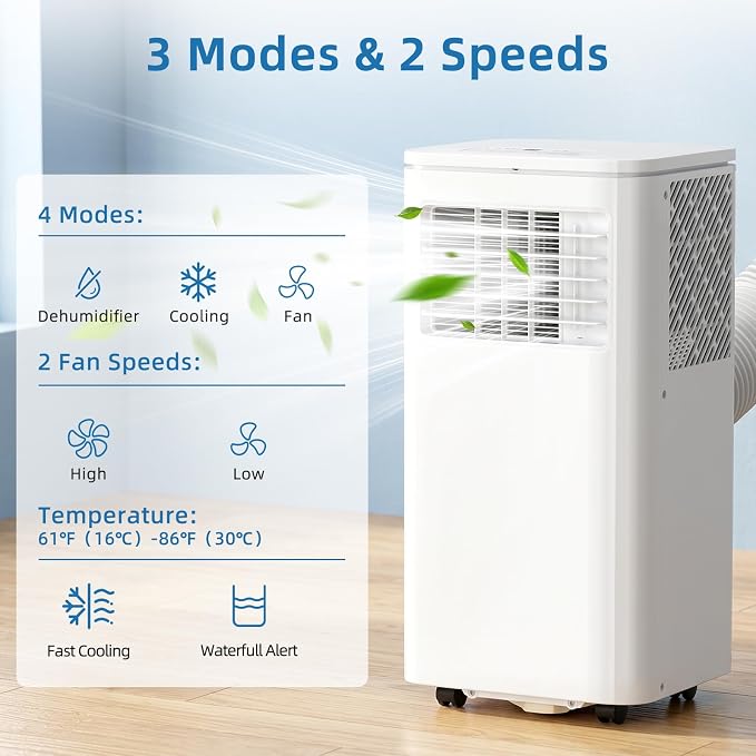 Antarctic Star 8000 BTU Portable Air Conditioner, 4-in-1 Portable AC Unit with Cooling, Dehumidifier & Fan, 24H Timer, Sleep Mode, Remote Control, Easy Install AC for Bedroom, Office, Small Room