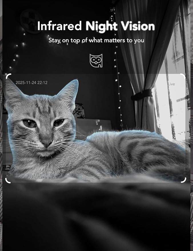 GNCC 2.4GHz Indoor Security Camera, 1080P Home Camera for Pet Monitoring, Motion Detection, Two-Way Audio, IR Night Vision, Easy Install, Cloud Storage Subscription Required, No 5GHz Support (GC3B-2P)