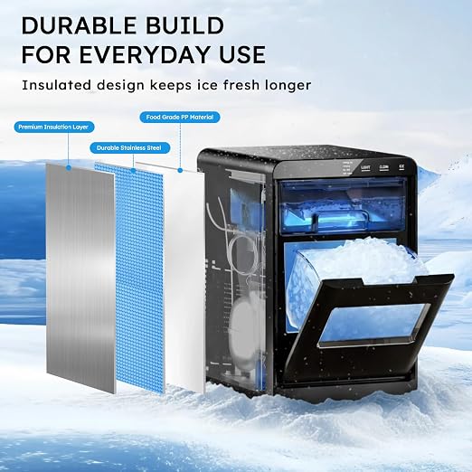 Mojgar Nugget Ice Maker Machine, 44Lbs/24H Ice Machine & Countertop Ice Maker with Ice Scoop & Basket, Ready in 5 Mins | Self-Cleaning | Low Noise | Pellet Ice Machine for Home, Kitchen, Office