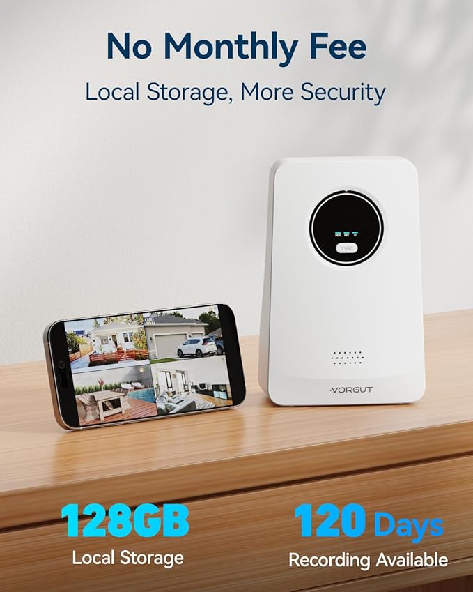 Solar Cameras Wireless Outdoor, 4PCS 4MP Solar Powered Cameras for Home Surveillance Security System, Color Night Vision, 2.4G/5G WiFi 10CH NVR, No Monthly Fee with 128G SD Card