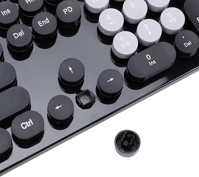 Wireless Keyboard and Mouse Combo, 2.4GHz Plug and Play with Retro Typewriter Style Round Keycaps, 104 Keys with Numeric Pad, for PC Laptop Desktop (Black)