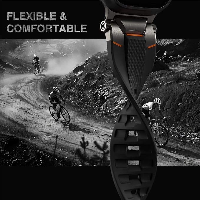 ULTIMAL Rugged Band for Apple Watch Ultra 3/2/1 49mm, Series 11/10/9/8/7/6/5/4 SE 46mm/45mm/44mm, Waterproof, Soft TPU Strap with Stainless Steel Buckle & Connectors, Sweat-Resistant, Easy to Clean, Fits 155-225mm Wrist (Black/Gray)